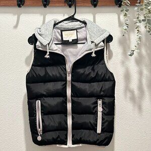 Black and Gray Puffer Vest with Hood